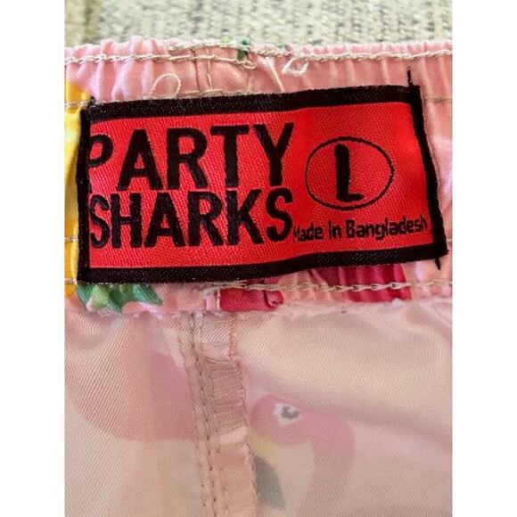 Party Sharks Men's Pink Swim Trunks Size L | Flamingo Pizza Pineapple Print - Picture 5 of 5